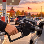A motorist refuels a silver car at a gas station