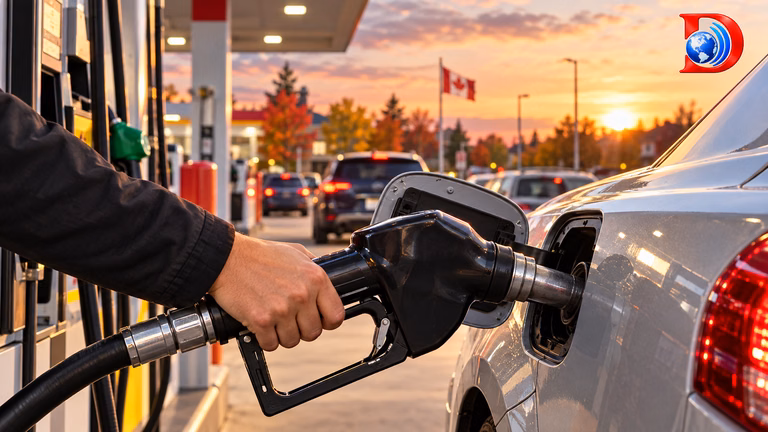A motorist refuels a silver car at a gas station